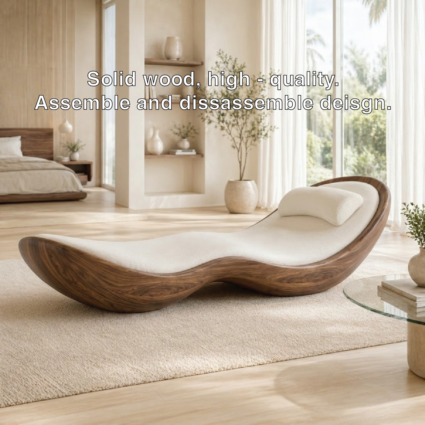 Modern Curved Chaise Lounge Sculptural Daybed with Cushion for Bedroom Decor