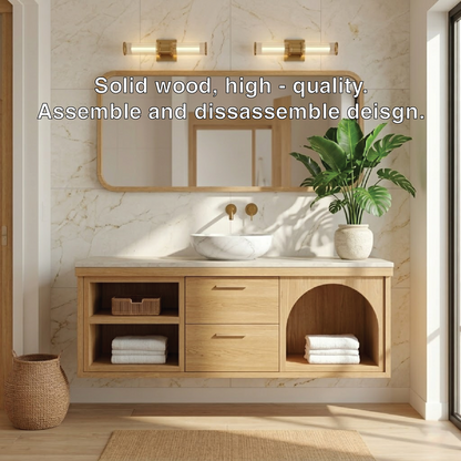 Modern Walnut Floating Vanity with Arched Shelf and Natural Finish Kitchnce