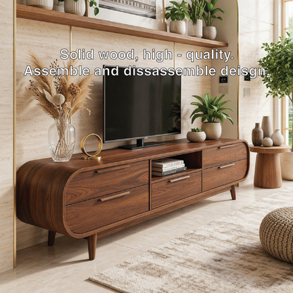 Modern Curved TV Stand, Minimalist Media Console, Storage Cabinet