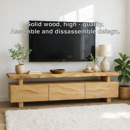Modern Wave Front Wood TV Stand Long Media Console Low Profile Entertainment Center Kitchnce