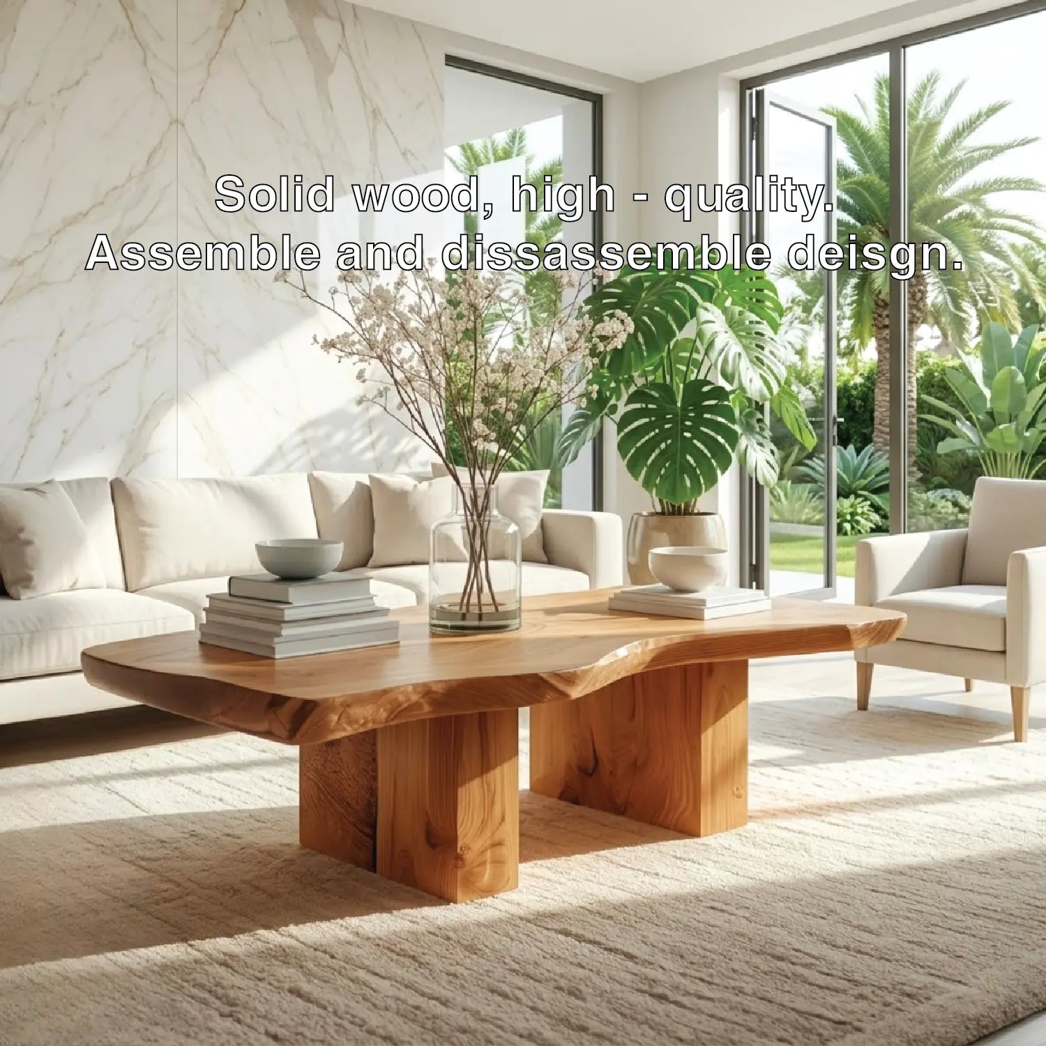 Handcrafted Natural Wood Coffee Table with Sculptural Design Kitchnce