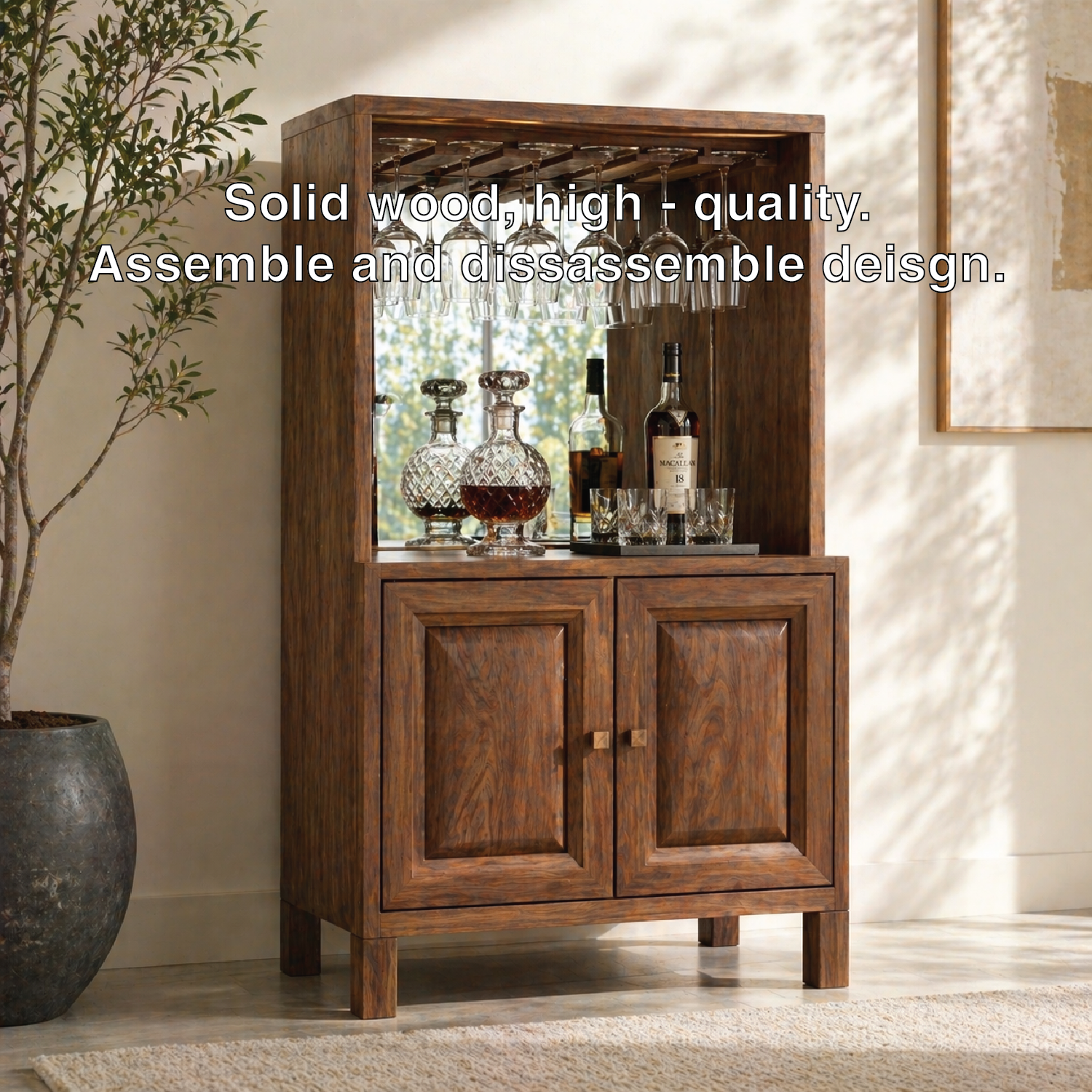 Modern Bar Cabinet Liquor Storage Glass Rack Home Entertaining Display Cabinet