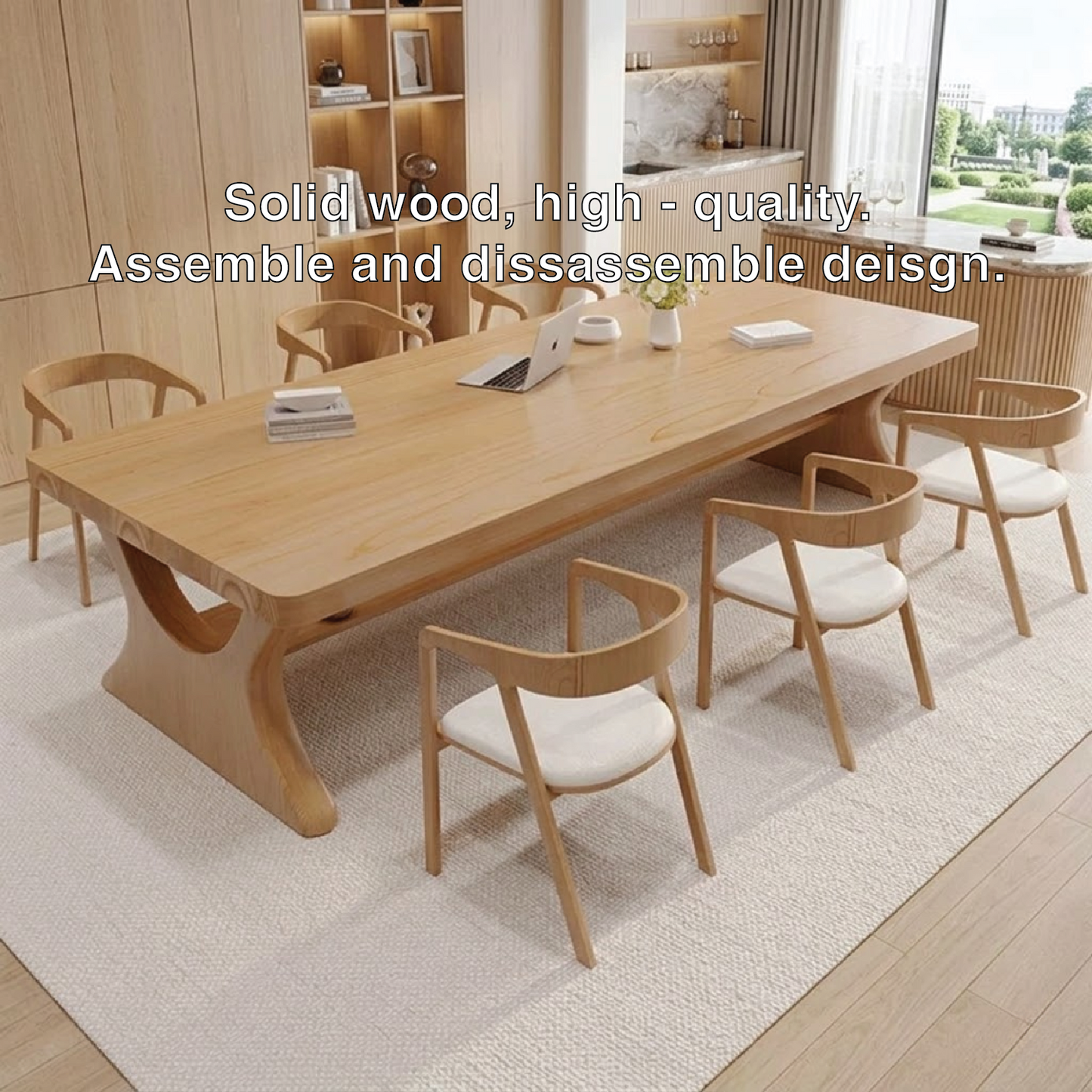 Modern Executive Work Desk with Sculptural Pedestal Base, Large Minimalist Office Table
