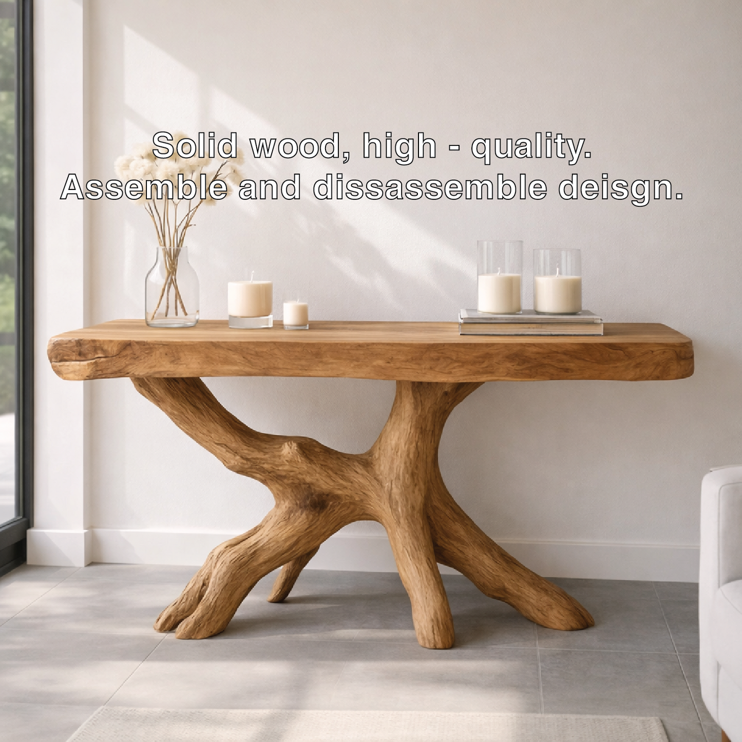 Rustic Solid Wood Console Table, Natural Tree Root Base Entryway Hallway Statement Furniture Kitchnce