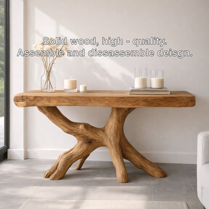 Rustic Solid Wood Console Table, Natural Tree Root Base Entryway Hallway Statement Furniture Kitchnce