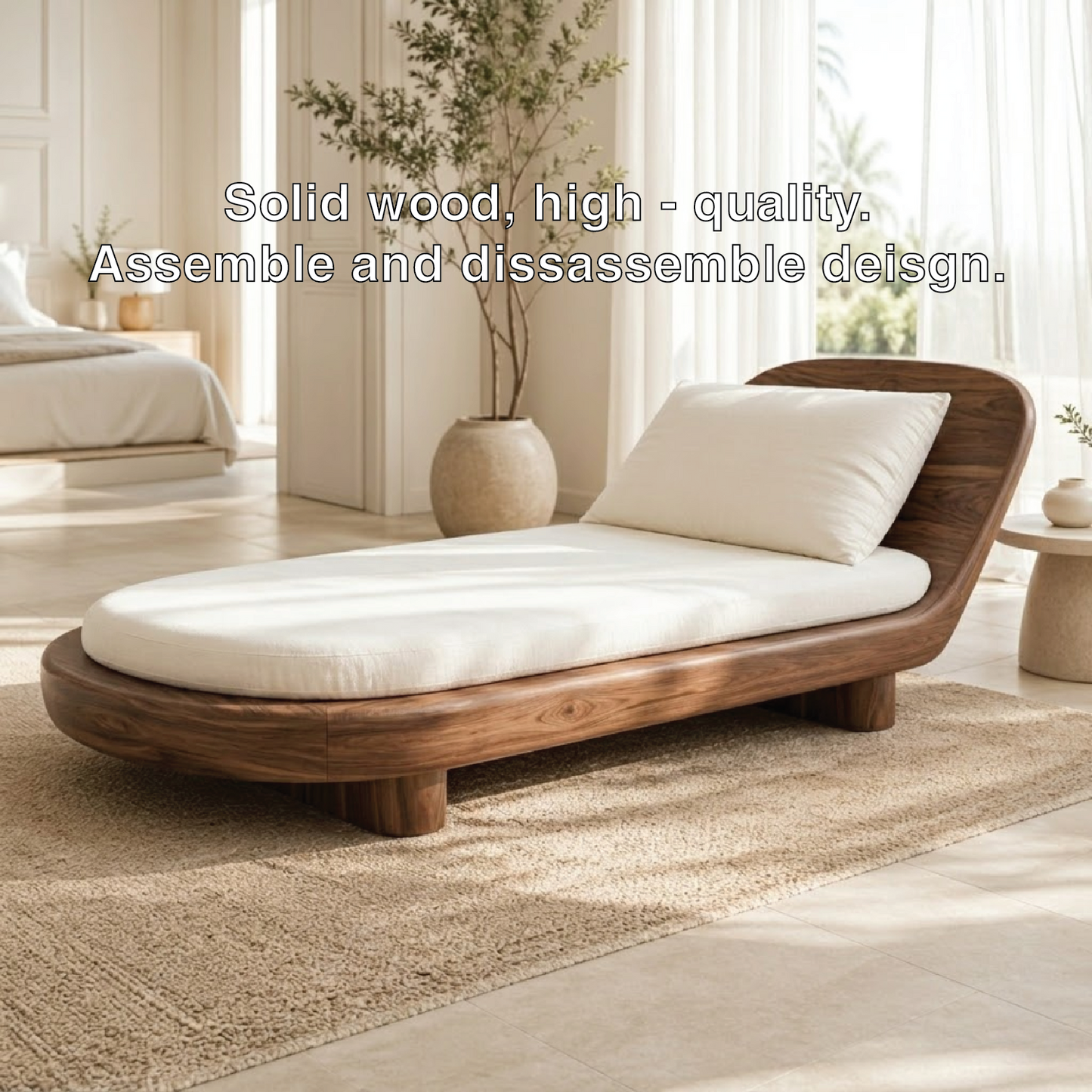 Modern Curved Chaise Lounge Daybed with Cushion for Bedroom Reading Nook