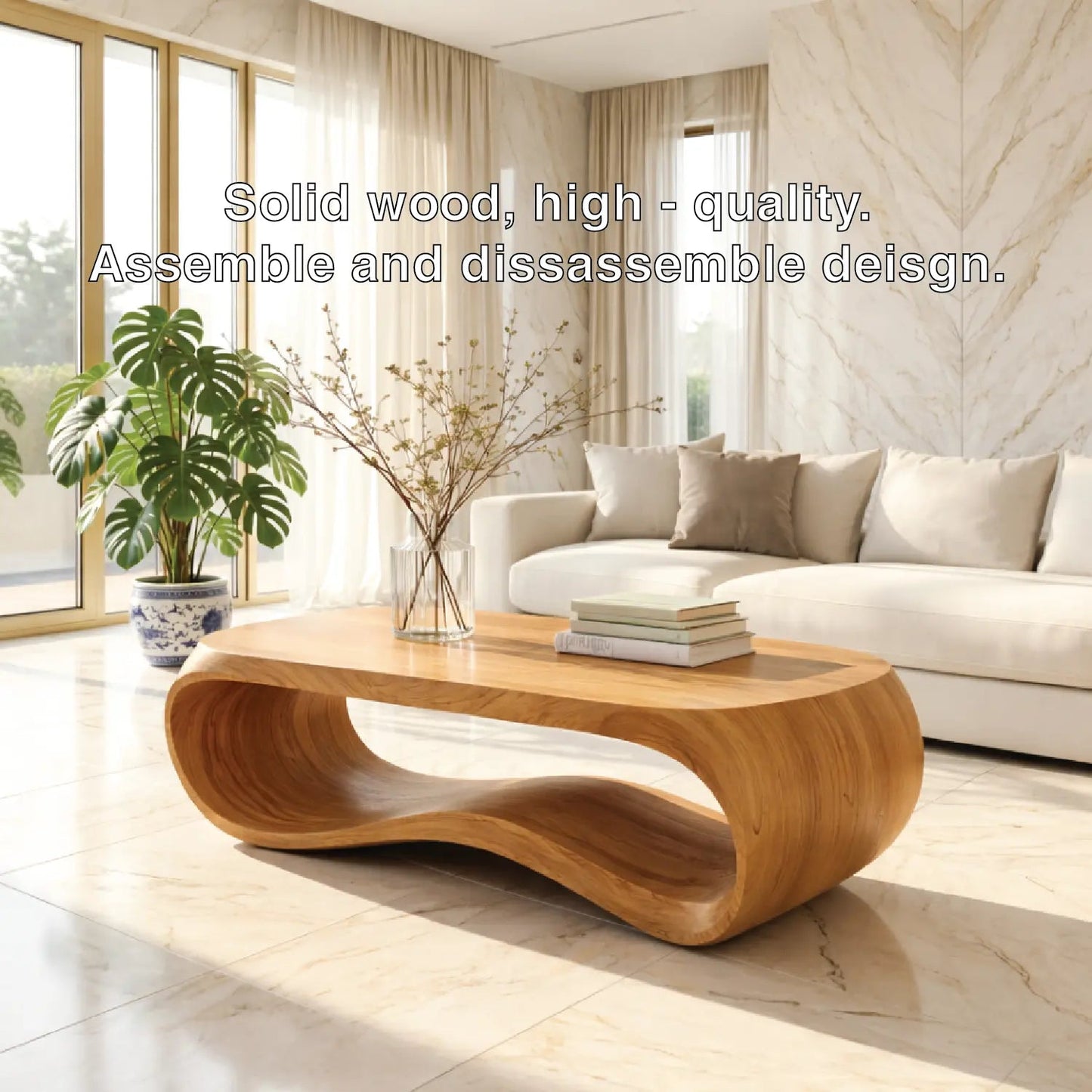 Contemporary Sculptural Wood Coffee Table with Curved Design Kitchnce
