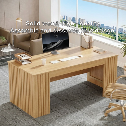 Modern Fluted Executive Desk, Large Minimalist Home Office Workstation Writing Table