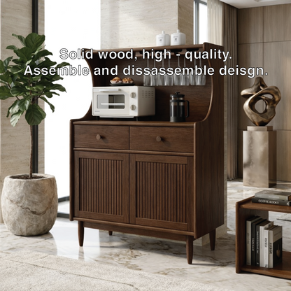 Contemporary Fluted Wooden Coffee-Bar Cabinet, Glassware Storage Entertaining Hutch