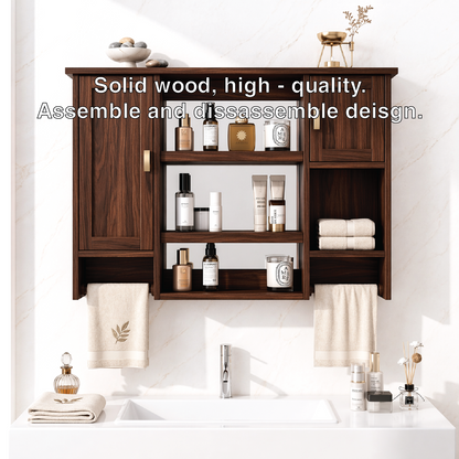 Floating Bathroom Cabinet, Wall-Mounted Vanity Storage Shelf With Towel Bars Unit