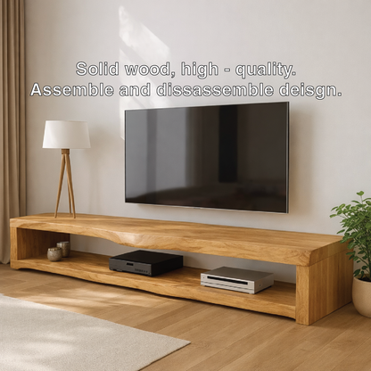 Solid Wood Live Edge TV Stand Long Oak Media Console Rustic Low Profile Entertainment Unit Kitchnce