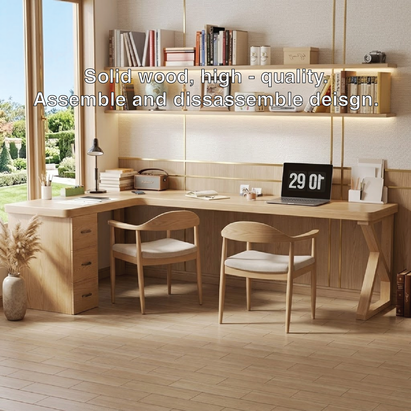 Modern L-Shaped Wooden Desk with Storage for Home Office or Study