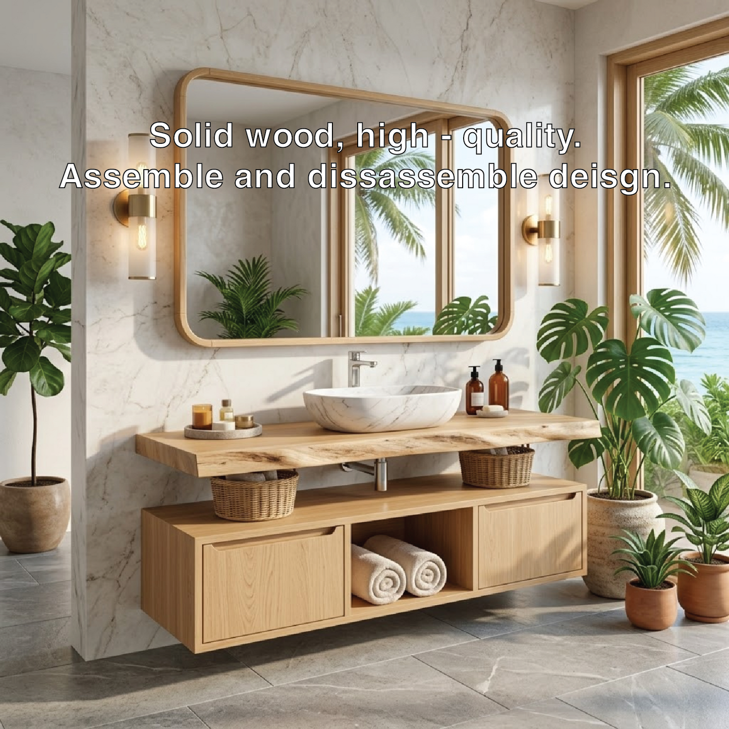 Floating Bathroom Vanity with Natural Wood Design and Spacious Storage Kitchnce