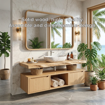 Floating Bathroom Vanity with Natural Wood Design and Spacious Storage Kitchnce