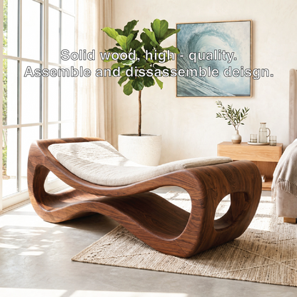 Sculptural Upholstered Daybed Organic Cutout Frame, Cream Cushion Lounger