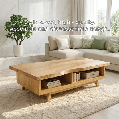 Handcrafted Walnut Coffee Table with Storage, Natural Wood Living Room Furniture Kitchnce