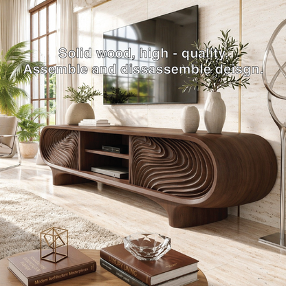 Sculptural Curved TV Console, Modern Carved Media Cabinet for Luxury Interiors