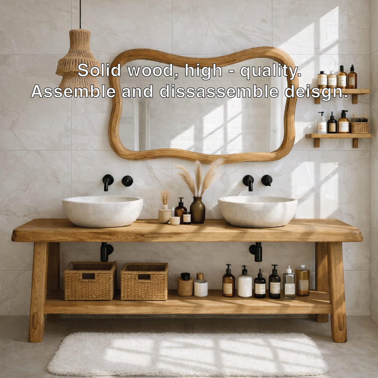 Rustic Double Bathroom Vanity Cabinet With Open Shelf Wood Vanity Base Console Kitchnce