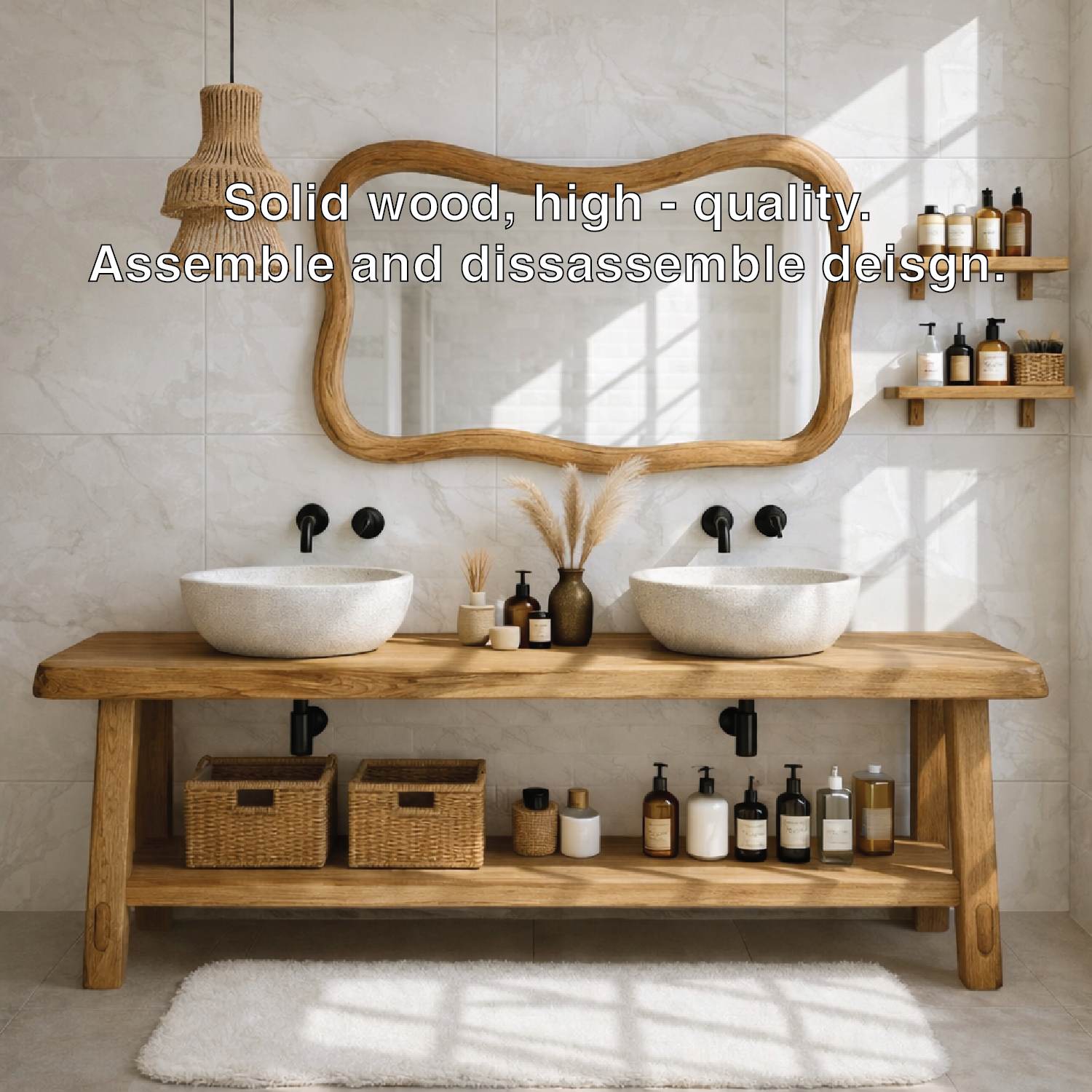 Rustic Double Bathroom Vanity Cabinet With Open Shelf Wood Vanity Base Console Kitchnce