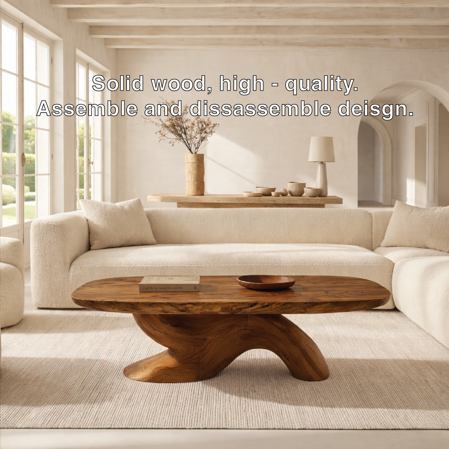 Organic Sculptural Coffee Table with Oval Top, Modern Minimalist Living Room Centerpiece