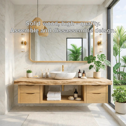 Floating Bathroom Vanity with Natural Wood, Modern Design, and Spacious Storage Kitchnce