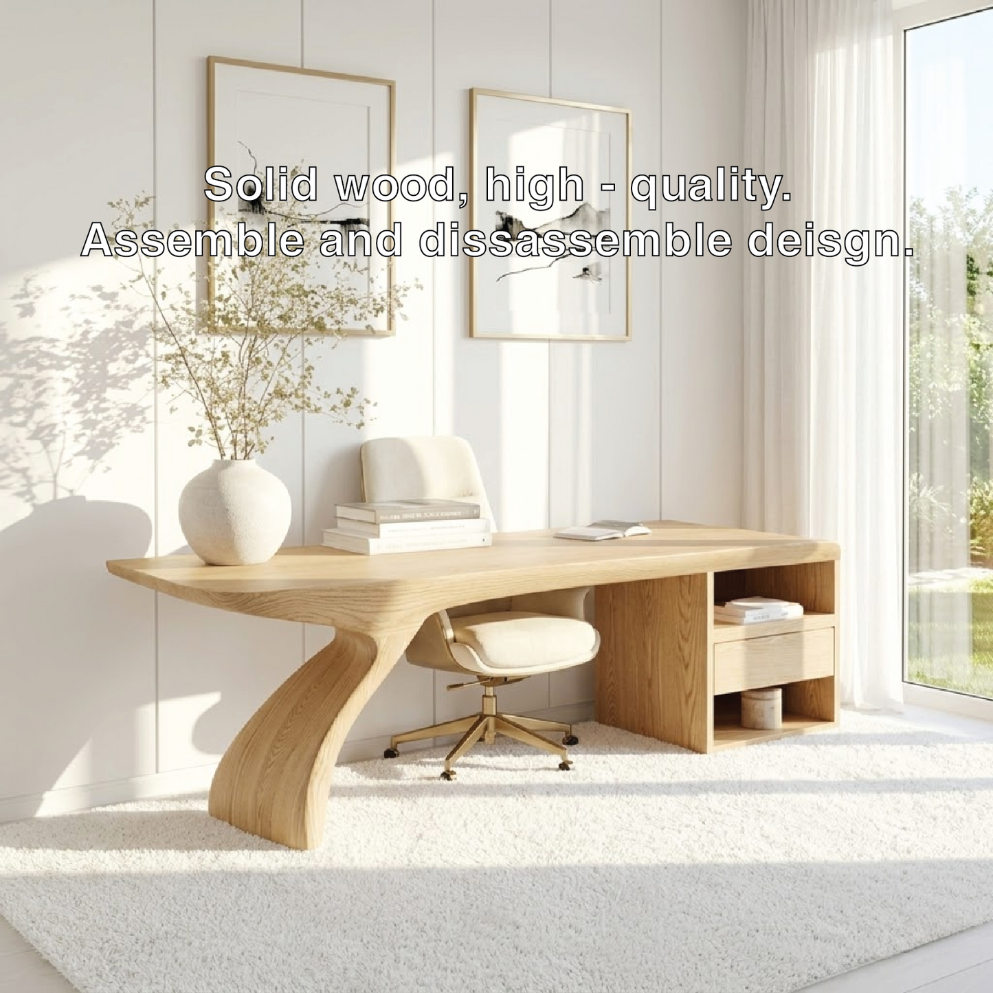 Modern Executive Writing Desk with Storage Shelf Home Office Work Table Unique Design