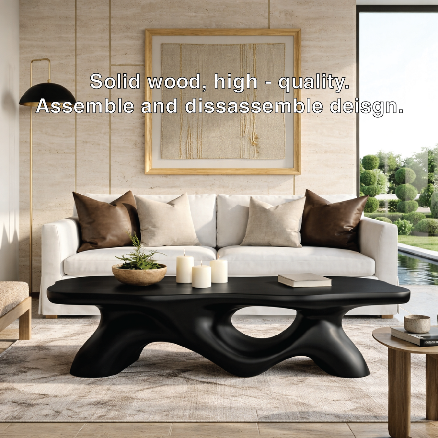 Unique Wooden Coffee Table with Curved Design for Living Room
