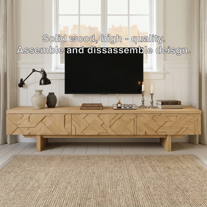 Solid Wood TV Stand with Geometric Doors, Modern Media Console Cabinet