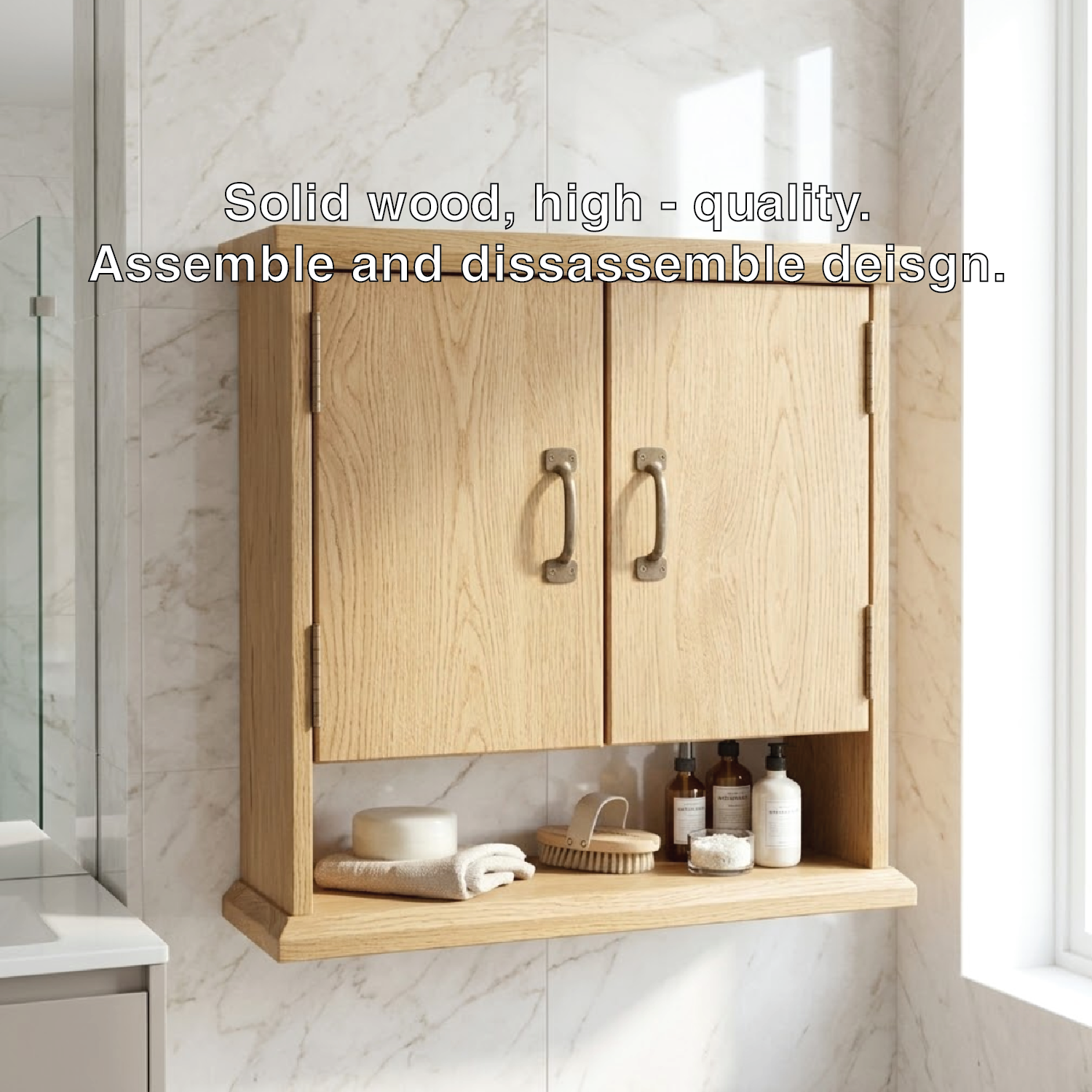 Floating Bathroom Cabinet, Wall Mounted Double Door Vanity Storage Organizer Shelf