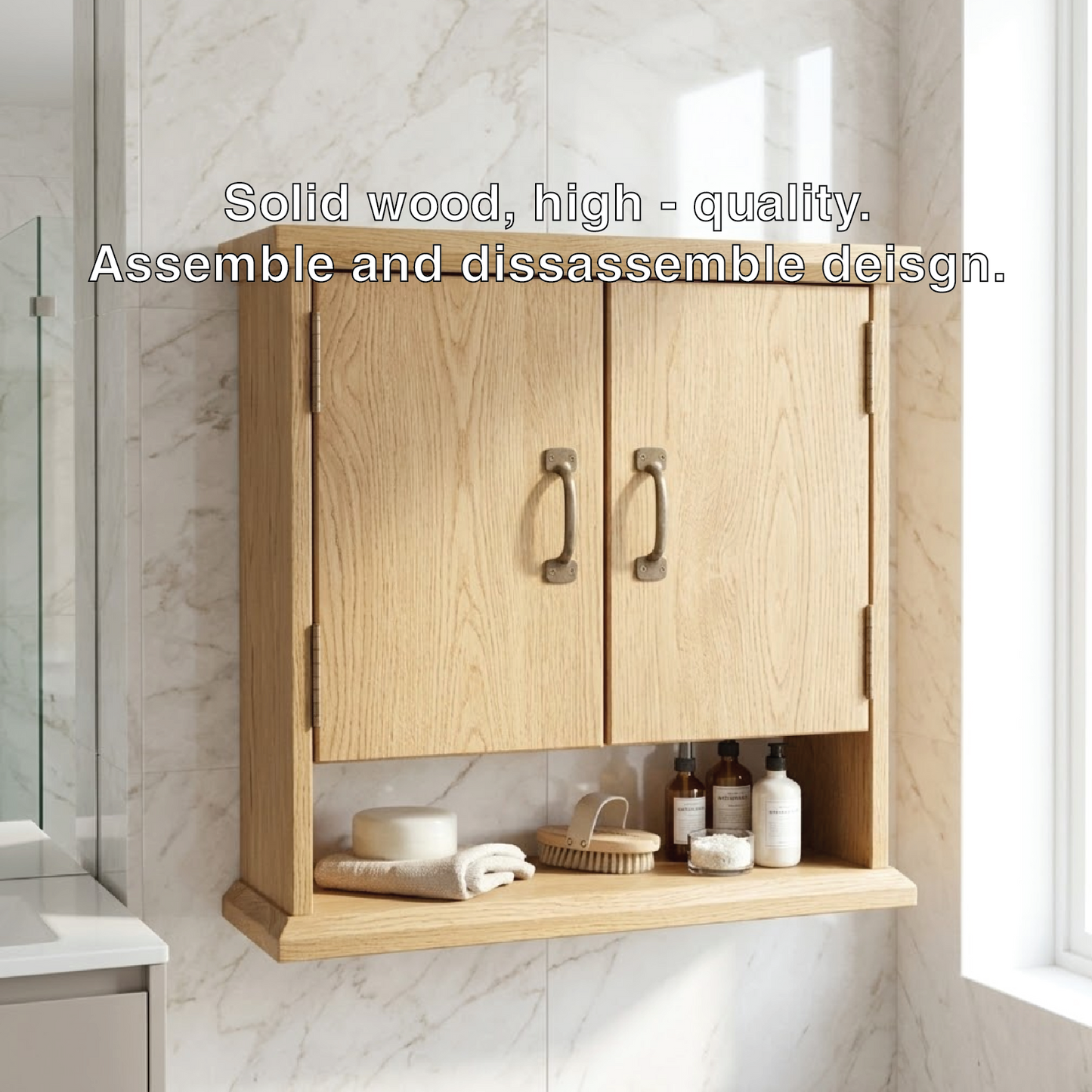 Floating Bathroom Cabinet, Wall Mounted Double Door Vanity Storage Organizer Shelf