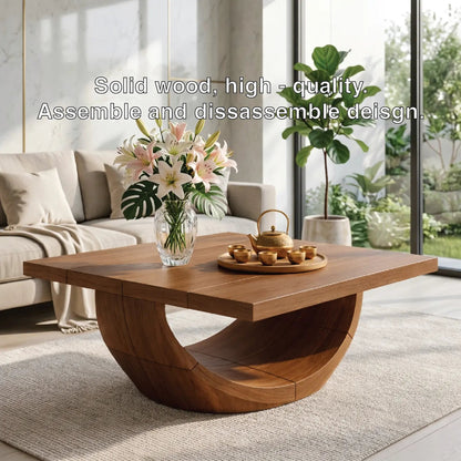 Unique Curved Wooden Coffee Table, Modern Minimalist Living Room Furniture Kitchnce