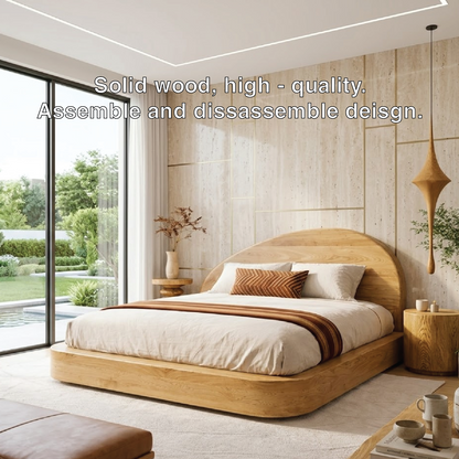 Modern Wooden Bed Frame with Curved Headboard and Platform Design Style