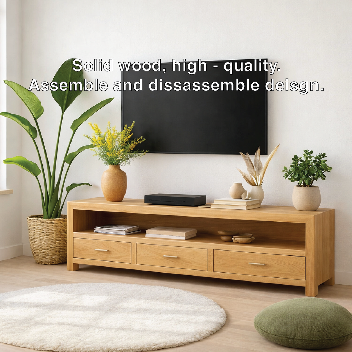 Mid Century Solid Wood TV Stand Modern Media Console Long Entertainment Center Cabinet Kitchnce