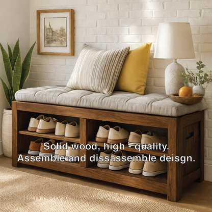 Solid Wood Entryway Bench with Shoe Storage Shelves, Rustic Hallway Organizer