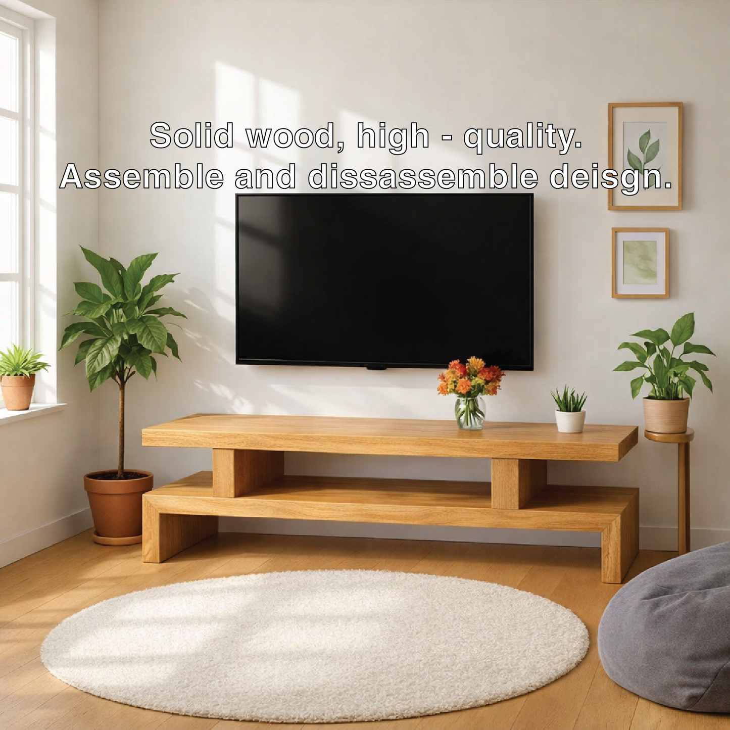 Minimalist Solid Wood TV Stand Modern Media Console Low Profile Entertainment Center Table Kitchnce