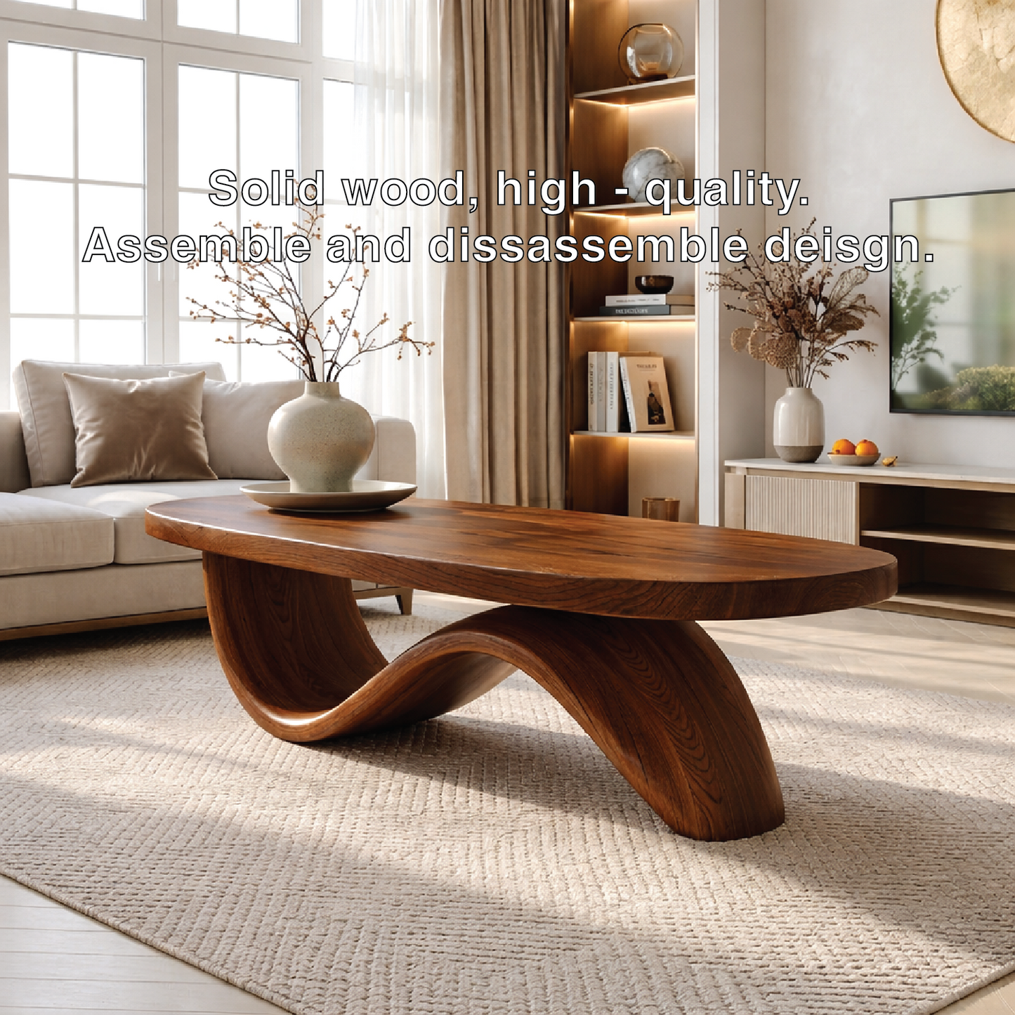 Elegant Wooden Coffee Table with Curved Wavy Design