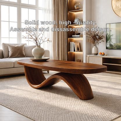 Elegant Wooden Coffee Table with Curved Wavy Design