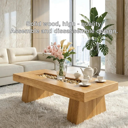 Rustic Wooden Coffee Table with Stone Inlay, Handmade Living Room Furniture Kitchnce