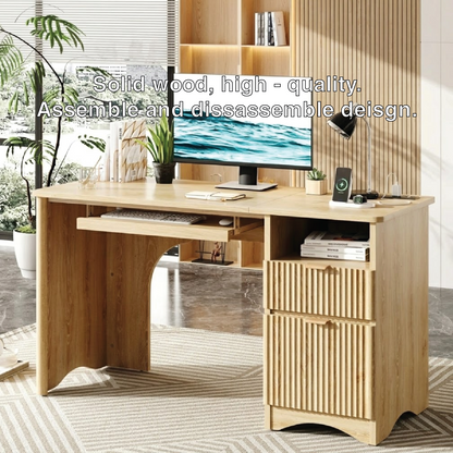 Modern Computer Desk with Drawers, Home Office Workstation, Writing Table with Storage Shelf