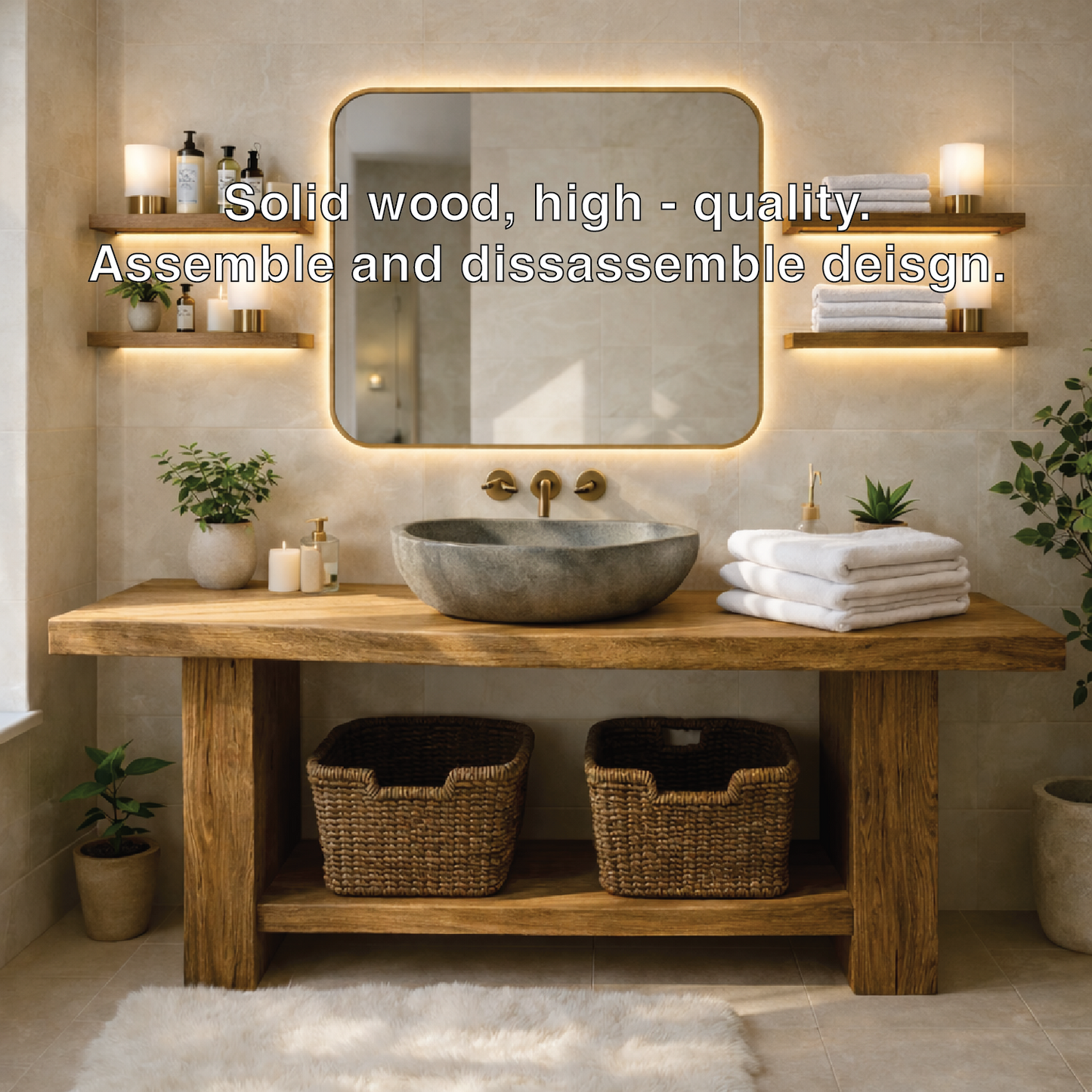 Rustic Solid Wood Bathroom Vanity Table With Open Shelf Farmhouse Bathroom Cabinet Kitchnce