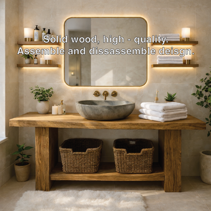 Rustic Solid Wood Bathroom Vanity Table With Open Shelf Farmhouse Bathroom Cabinet Kitchnce