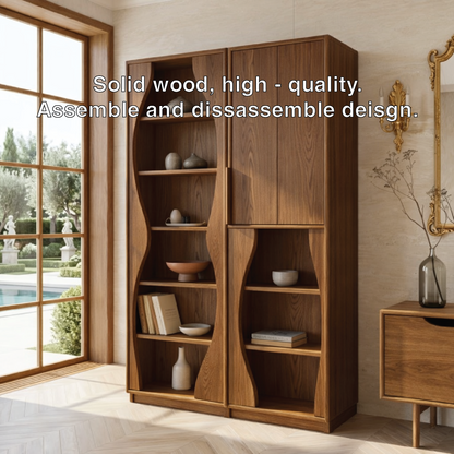 Modern Display Cabinet with Wavy Open Shelves and Tall Concealed Storage