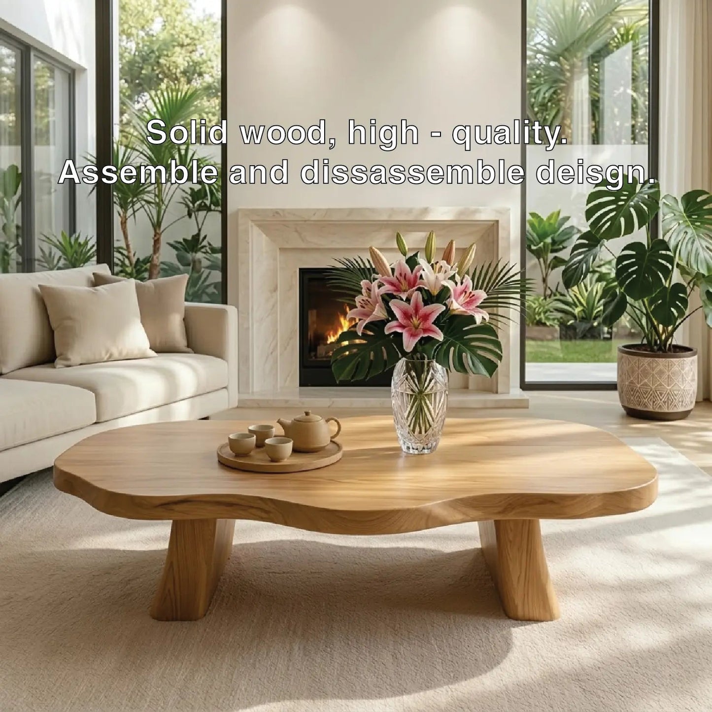 Elegant Live Edge Wooden Coffee Table, Modern and Stylish Living Room Furniture Kitchnce