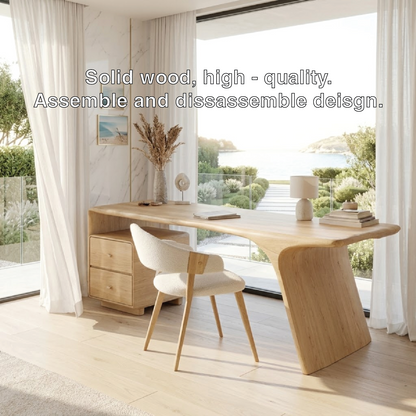 Modern Executive Writing Desk with Drawers and Shelf Home Office Work Table Design
