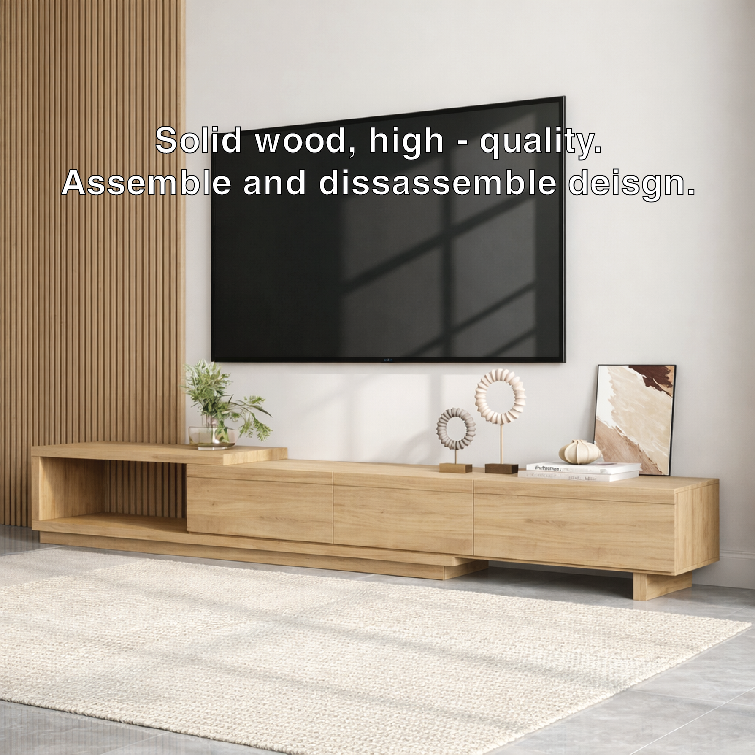 Modern Minimalist Wood TV Stand Long Media Console Low Profile Entertainment Center Kitchnce