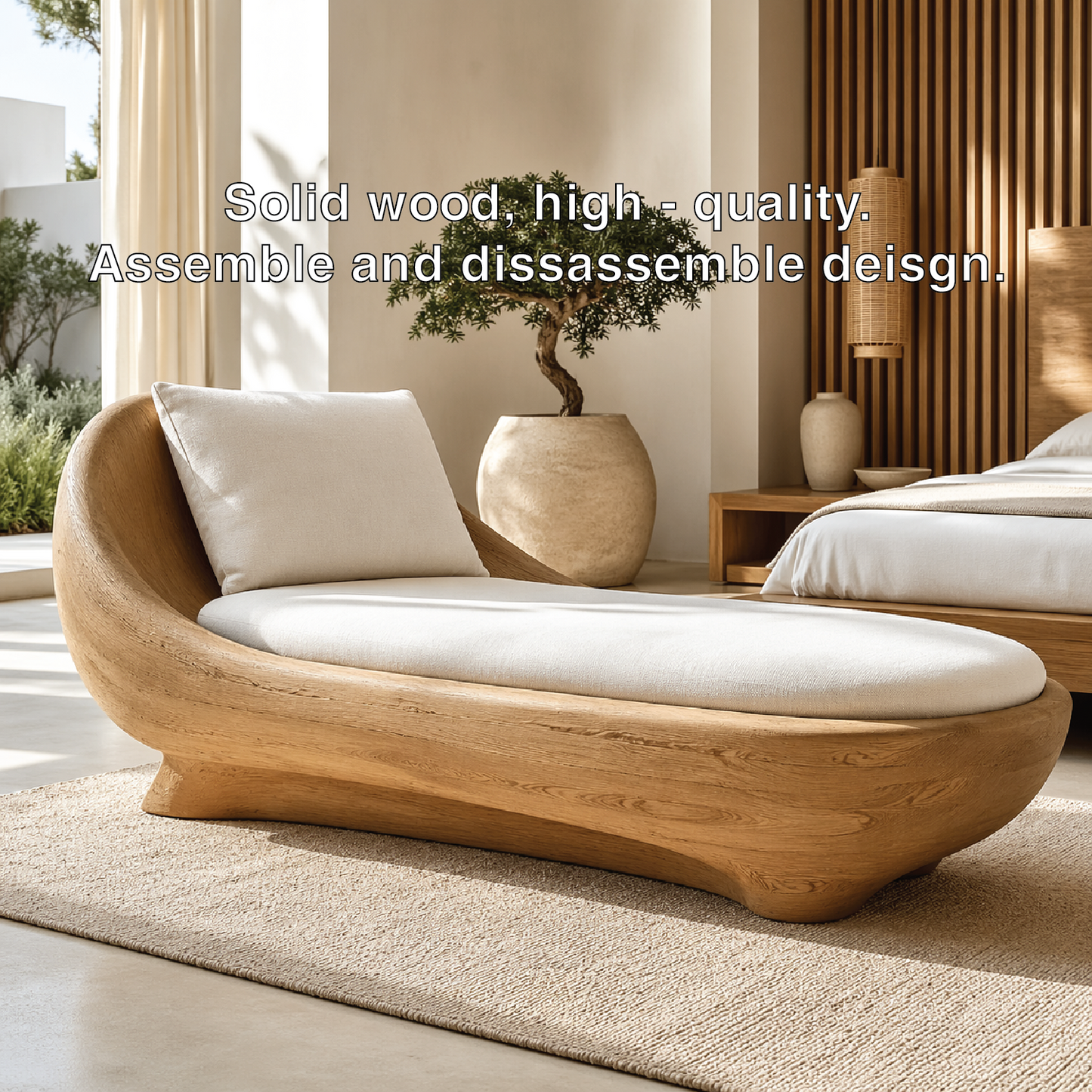 Modern Sculptural Chaise Lounge Curved Daybed with Cushion for Bedroom Decor