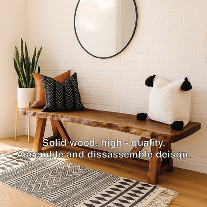 Live Edge Solid Wood Bench, Rustic Farmhouse Entryway Dining Seat