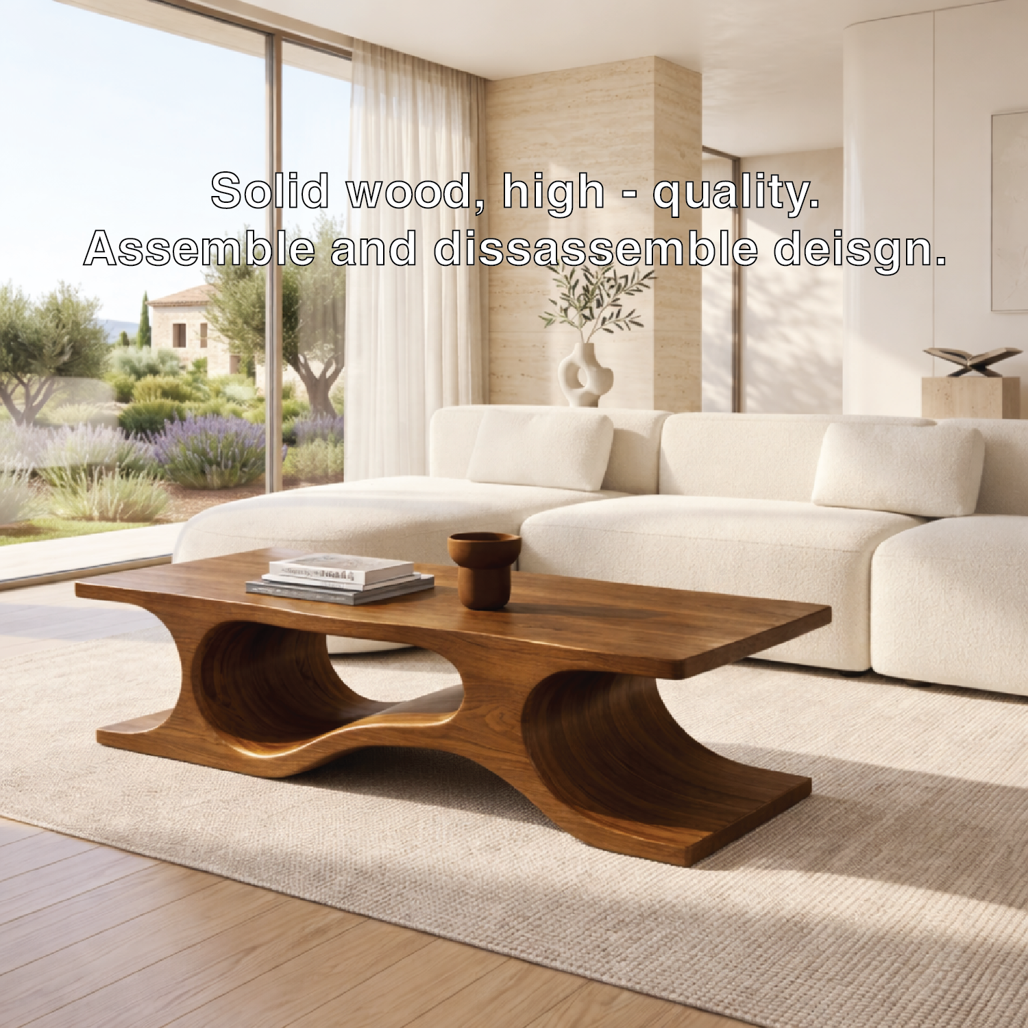 Organic Sculptural Coffee Table with Wave Base, Modern Minimalist Home Living Room Centerpiece