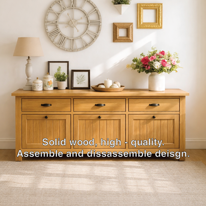 Solid Wood Sideboard Console Table with Drawers and Cabinet, Farmhouse Wood Buffet Storage Cabinet Kitchnce