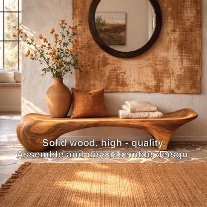 Sculptural Solid Wood Bench, Organic Modern Entryway Statement Seat